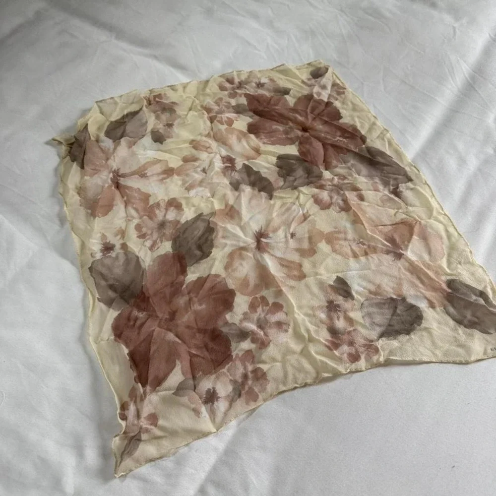 floral scarf  90s cream beige and taupe floral silk scarf‎